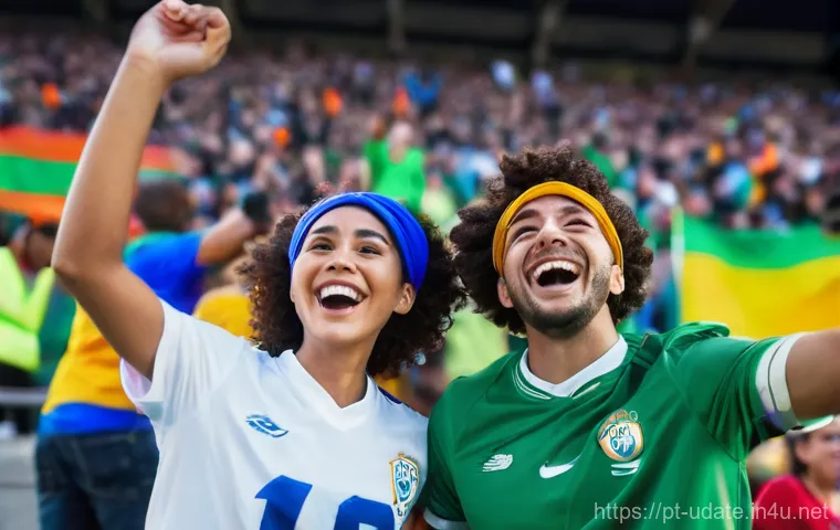 스포츠 경기 관람 데이트 - **Vibrant Stadium Excitement with a Couple:**
"A lively, wide-angle shot of a diverse couple, on...