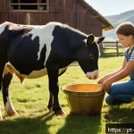 Home 19 목장 체험 데이트 - A warm, sunlit rural farm scene showing a diverse group of people—adults and children wearing casual...